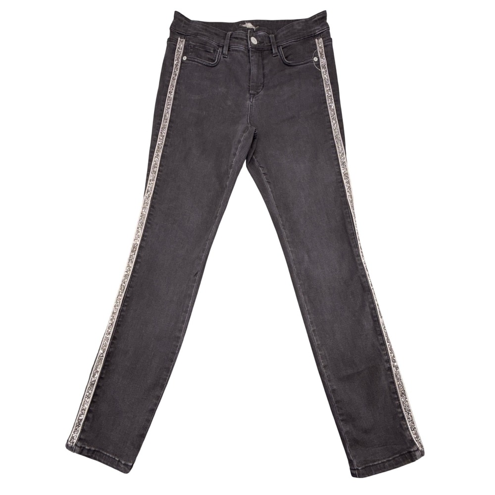 Tommy Bahama Women High Rise Ankle Jeans Black Glitter Stripe size 6